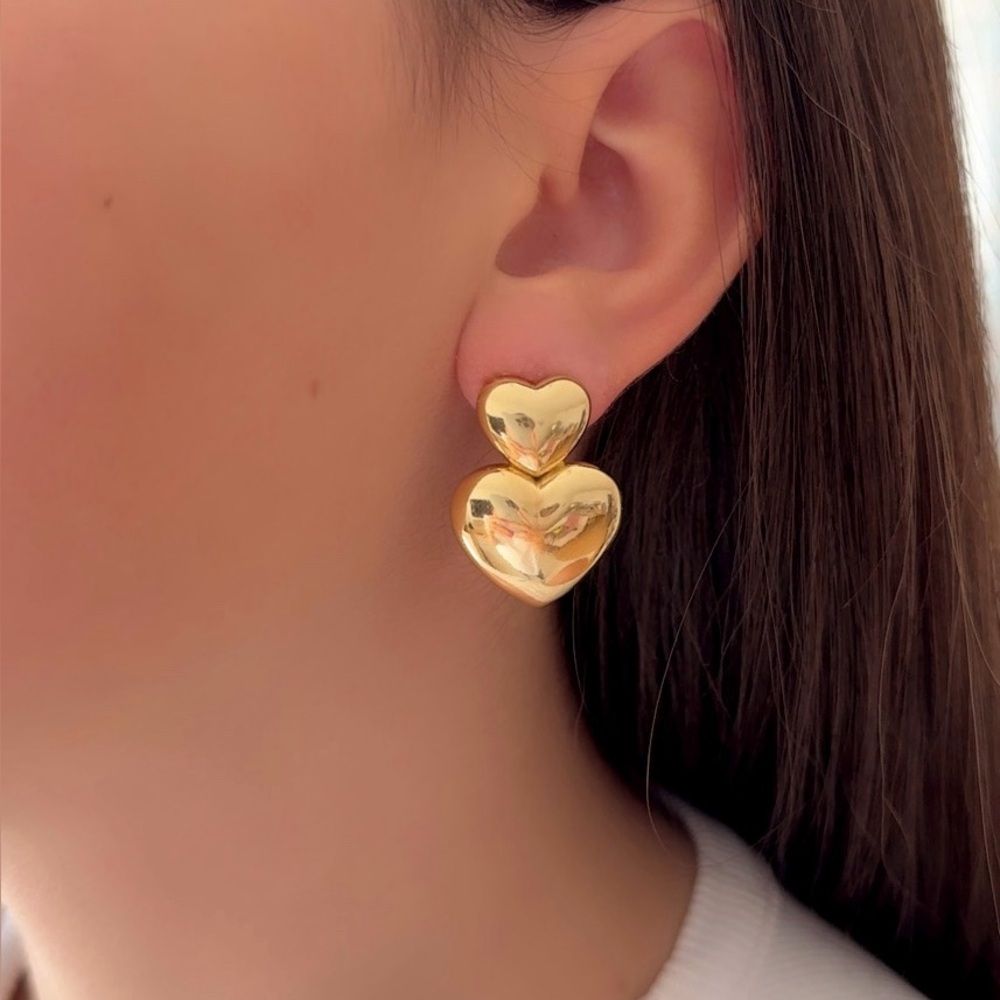 14k Gold Plated Stud Heart Earrings Statement Dainty Jewelry